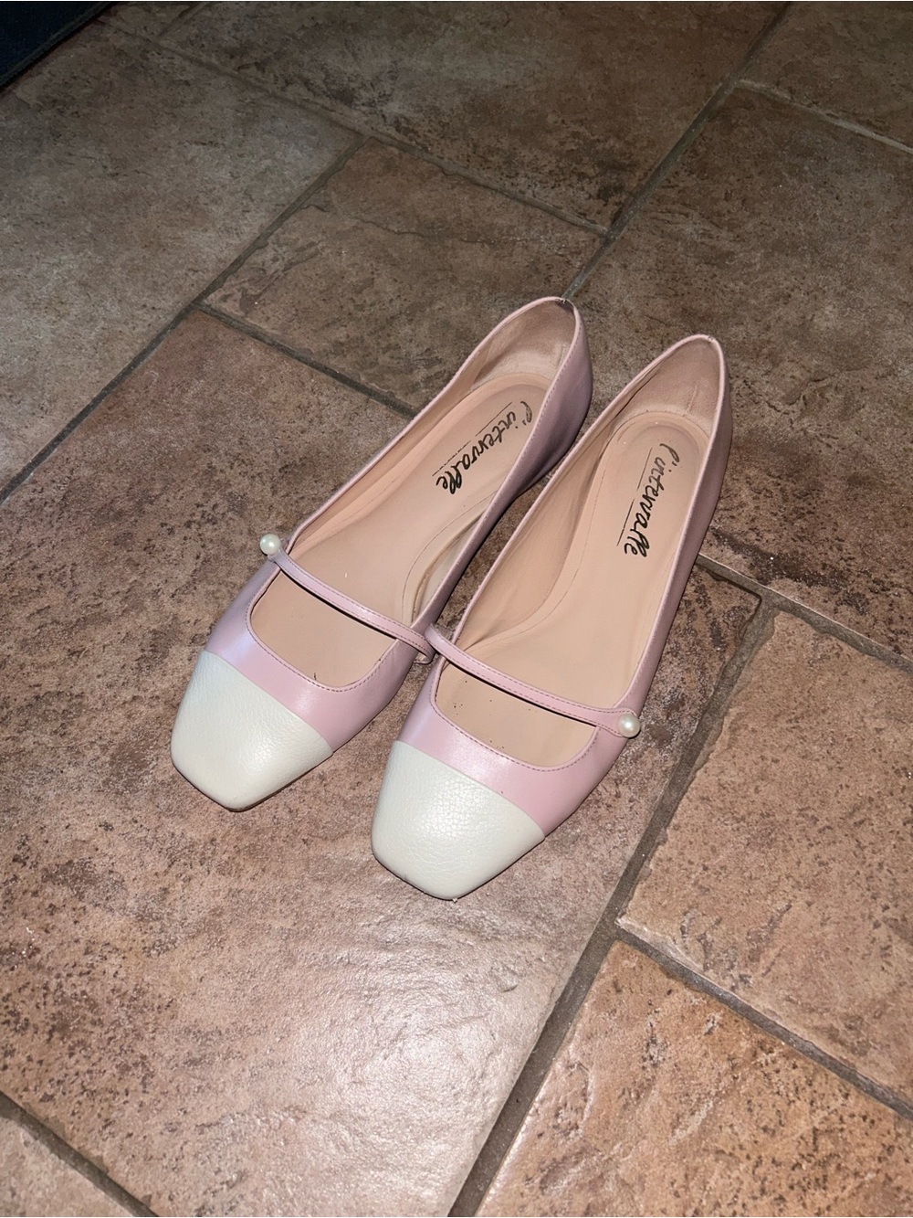 L'INTERVALLE Pink and White Pearl-Strap Mary Jane Flats